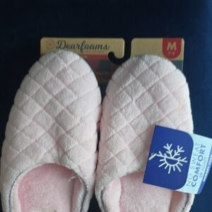 Dearfoams Light Pink Quilted Slippers